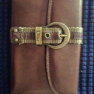 Dior Women's Brown Leather Wallet with Gold Buckle